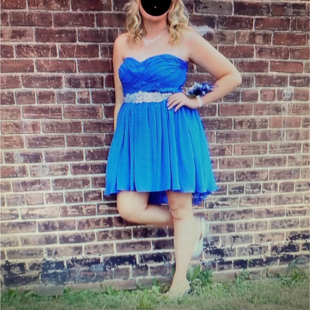 B Darlin Blue Strapless Sweetheart Prom Dress